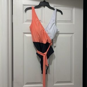 Cupshe one piece large bathing suit nwt blue orange and white